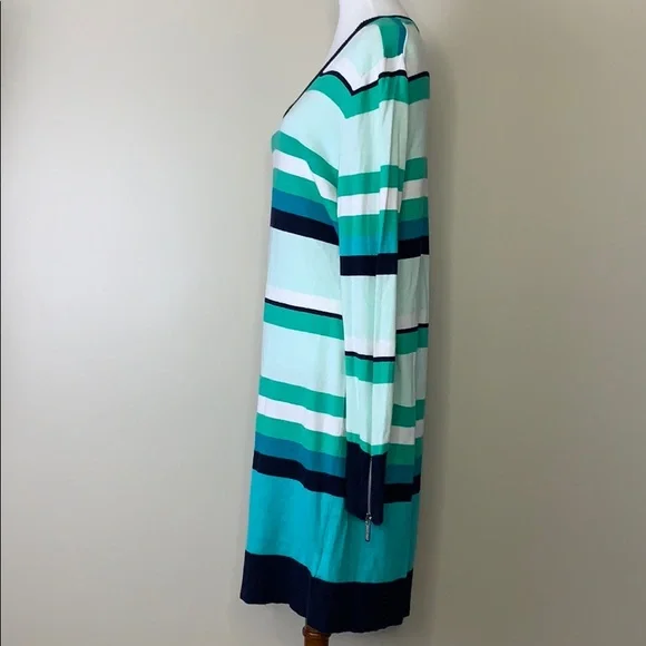 MICHAEL KORS Tile Blue Striped V-Neck Knit Dress - Picture 7 of 13